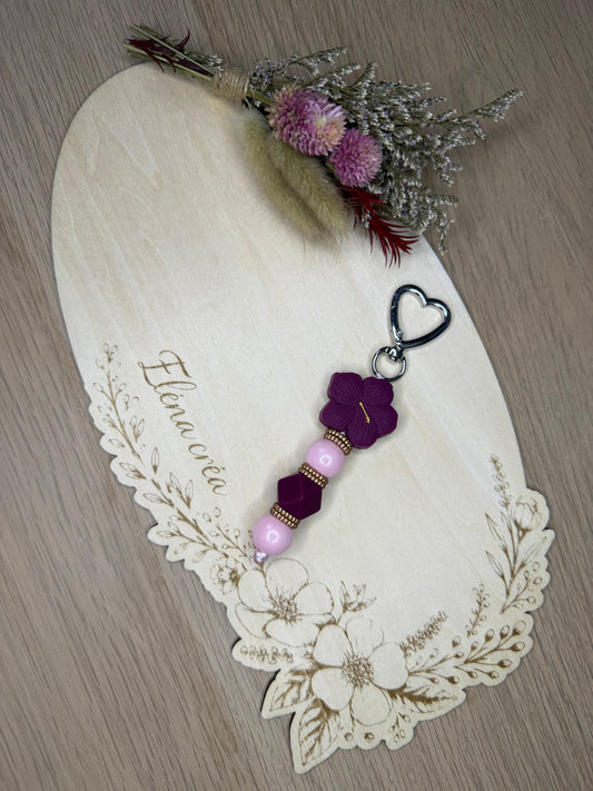 Porte clé fleur d’hibiscus bordeaux