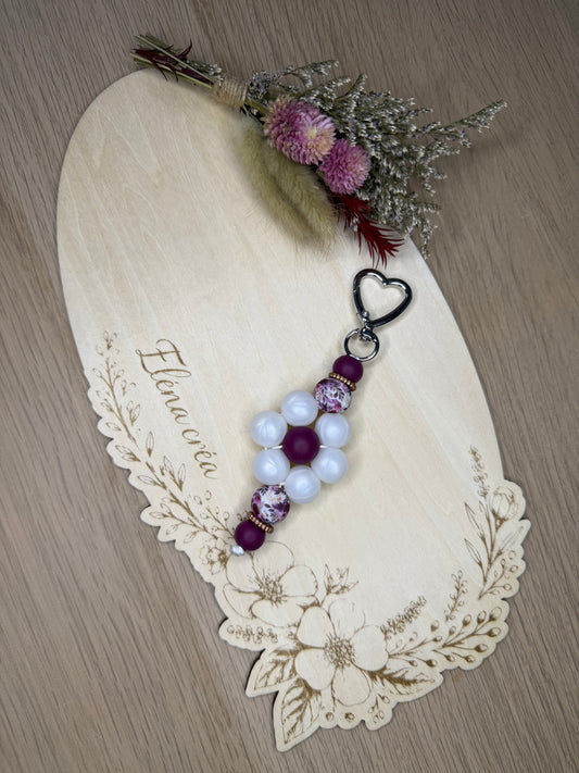 Porte clé fleur blanc nacré