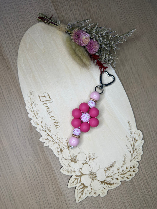 Porte clé fleur rose framboise